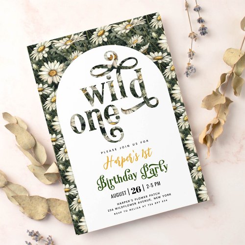 Boho Wild one Daisy Wild Flower First Birthday Invitation