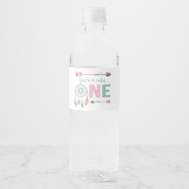 Boho Wild One First Birthday Water Bottle Label (Front)