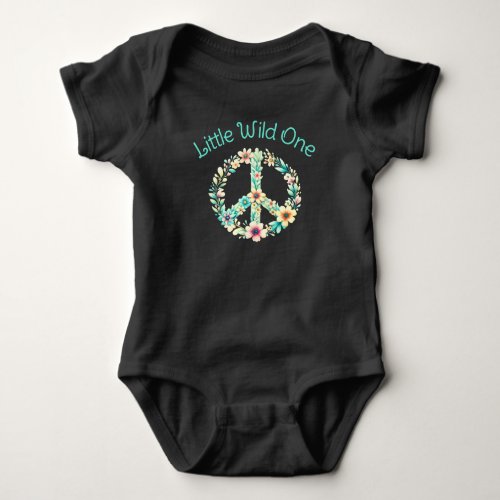 Boho Wild One Watercolor Floral Peace Sign  Baby Bodysuit