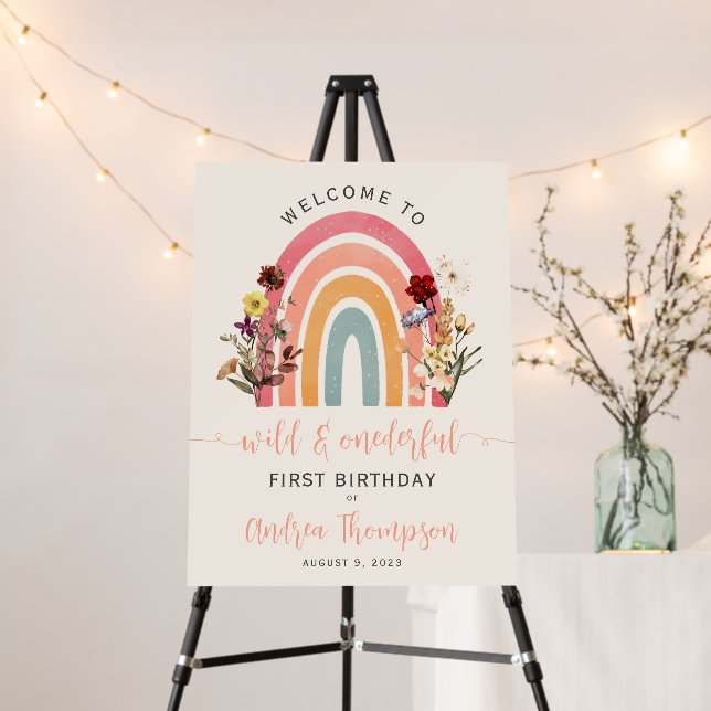 Boho Wild & Onederful Wildflower Rainbow Birthday Foam Board (In Situ (Stand))
