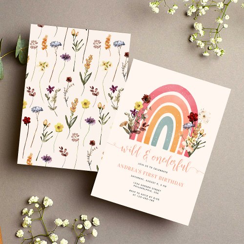 Boho Wild  Onederful Wildflower Rainbow Birthday Invitation