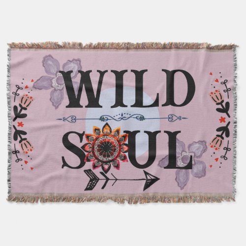Boho Wild Soul Mandala Hippie Flower Pink  Throw Blanket