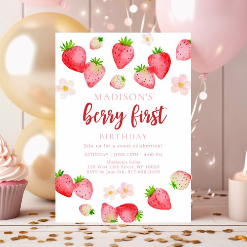 Boho Wild Strawberry Berry First Birthday Invitation