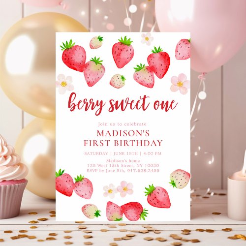 Boho Wild Strawberry Berry Sweet One Birthday Invitation