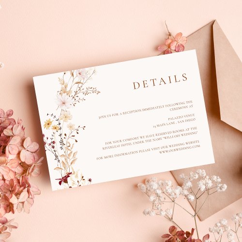 Boho Wildflowe Wedding Details Enclosure Card