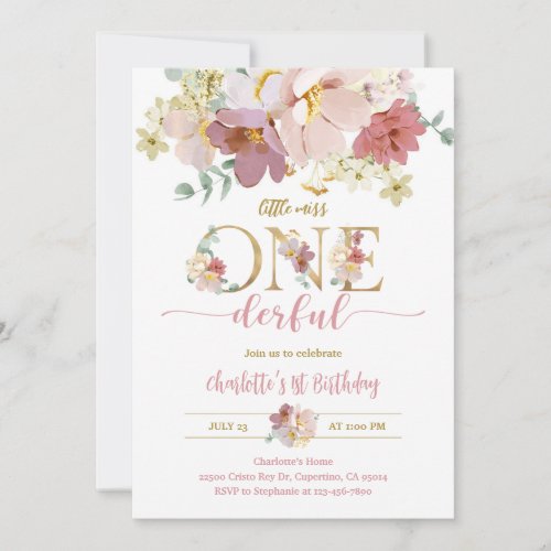 Boho Wildflower 1st Birthday Invitation