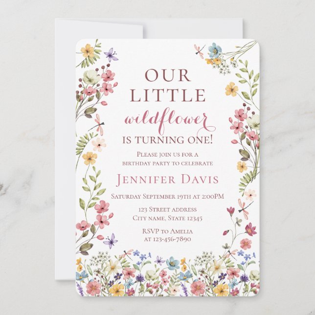 Boho Wildflower 1st Birthday Invitation (Front)