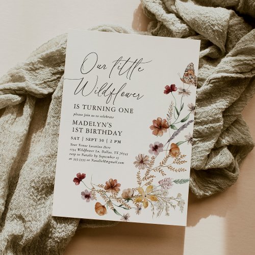 Boho Wildflower 1st Birthday Invitation