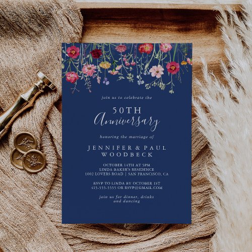 Boho Wildflower 50th Wedding Anniversary Invitation