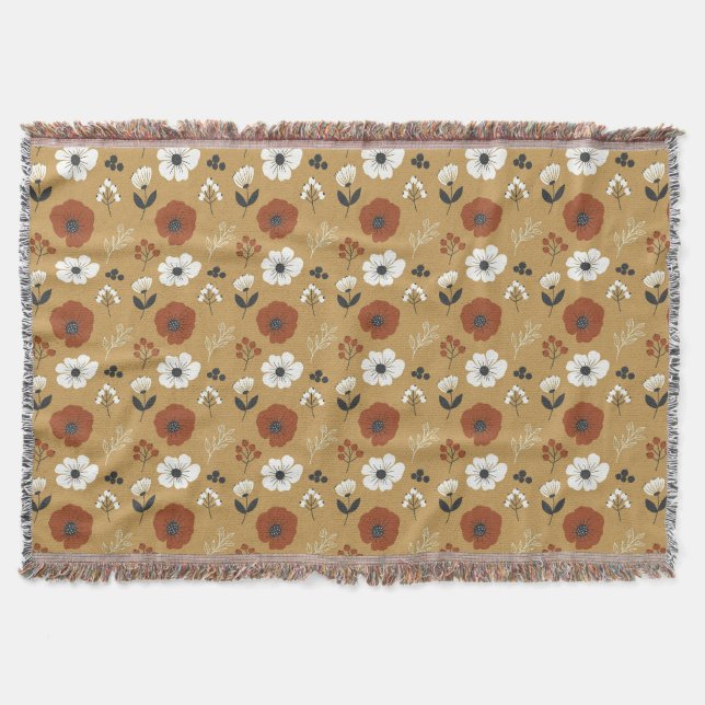 Boho Wildflower and Berry Print Throw Blanket (Front)