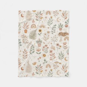 Boho Wildflower and Potted Plants Neutral Baby Fleece Blanket