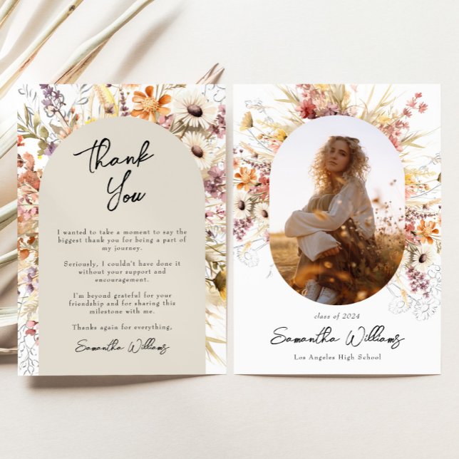 Boho Wildflower Arch Graduation Thank You Card (Creator Uploaded)