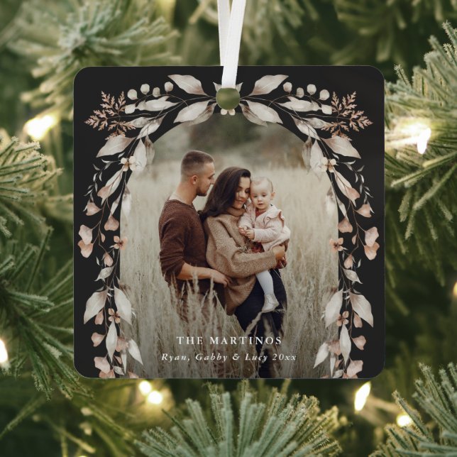 Boho Wildflower Arch Photo Christmas Metal Ornament (Insitu)