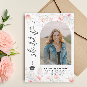 Boho wildflower arch photo graduation announcement