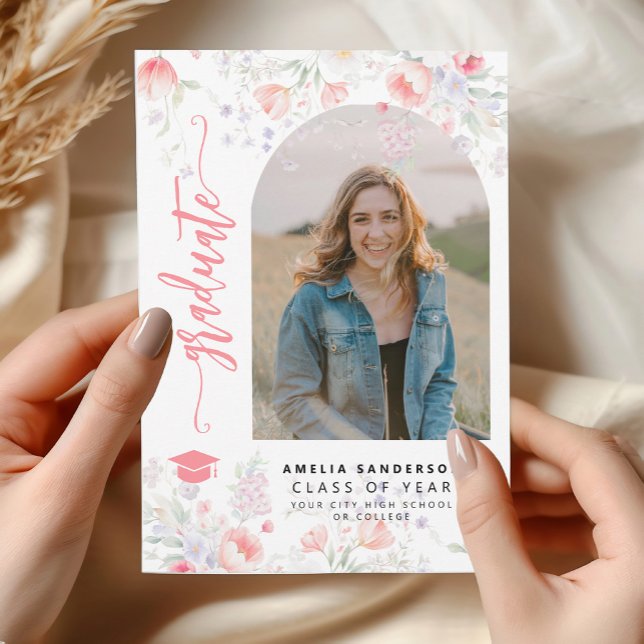 Boho wildflower arch photo graduation party invitation (Creator Uploaded)
