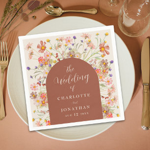 Boho Wildflower Arch Terracotta Beige Wedding Napkins