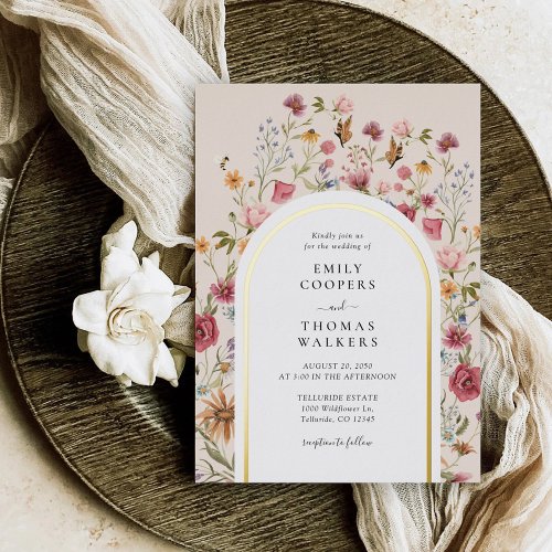 Boho Wildflower Arch Wedding Foil Invitation
