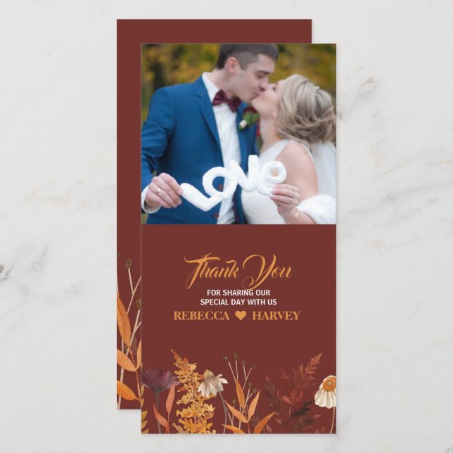 Boho Wildflower Autumn Fall Wedding Photo (Front/Back)