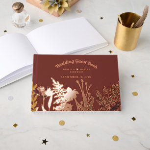 Boho Wildflower Autumn Fall Wedding Real Foil Foil Guest Book