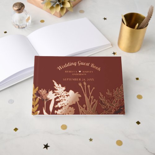 Boho Wildflower Autumn Fall Wedding Real Foil  Foil Guest Book