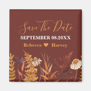 Boho Wildflower Autumn Fall Wedding Save The Date Magnet