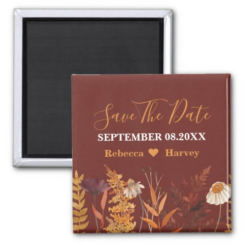 Boho Wildflower Autumn Fall Wedding Save The Date Magnet