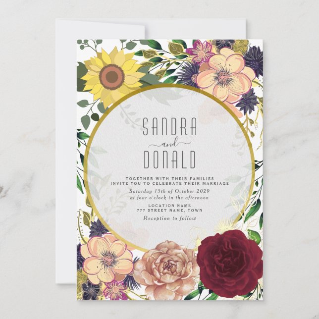 Boho Wildflower Autumn Wedding Invitation (Front)