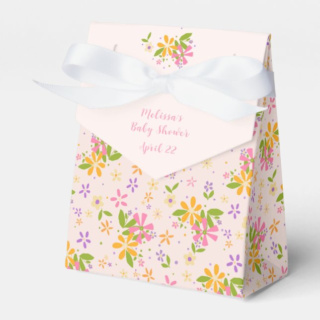 Boho Wildflower Baby Girl Shower Favor Boxes (Front Side)