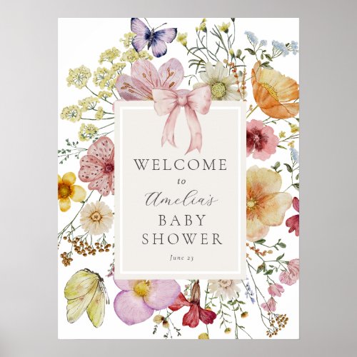 Boho Wildflower Baby Girl Shower Welcome Sign