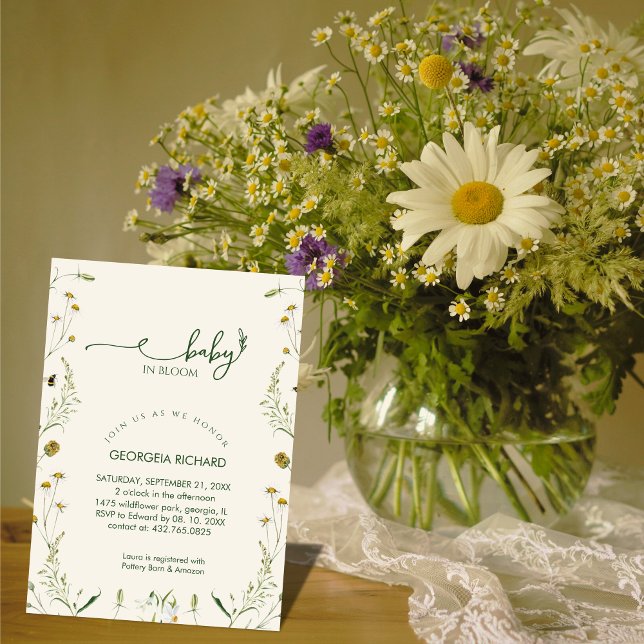 Boho Wildflower Baby in Bloom Baby Shower  Invitation (Creator Uploaded)