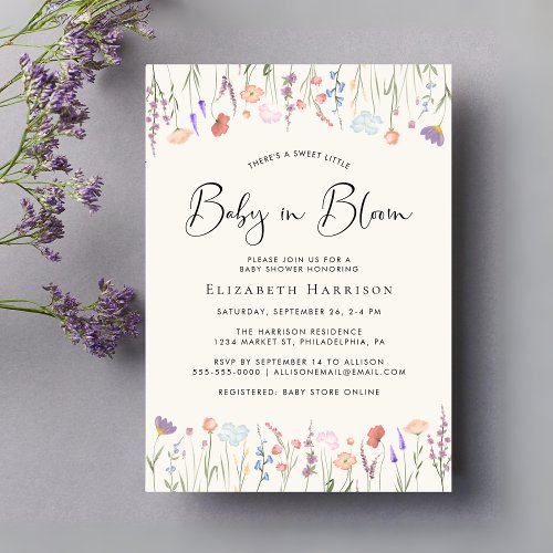 Boho Wildflower Baby in Bloom Cream Baby Shower Invitation
