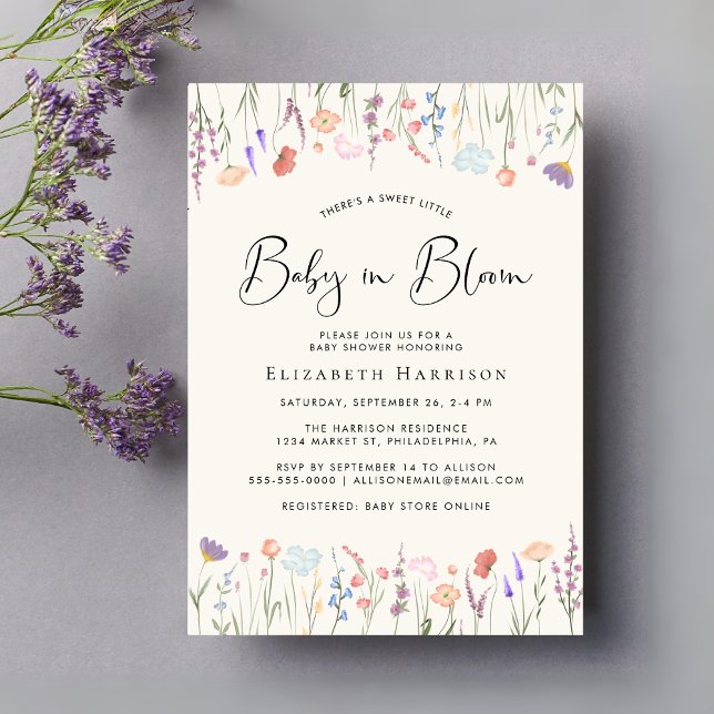 Boho Wildflower Baby in Bloom Cream Baby Shower Invitation (Creator Uploaded)