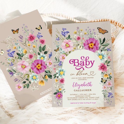 Boho Wildflower Baby in Bloom Girl Shower Invitation