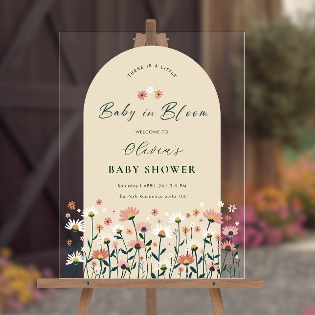 Boho Wildflower Baby in Bloom Shower Acrylic Sign (Creator Uploaded)