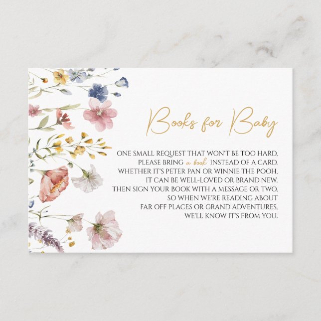 Boho Wildflower Baby Shower Books for Baby Enclosure Card (Front)