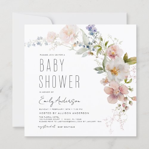 Boho Wildflower Baby Shower Elegant Modern Invitation