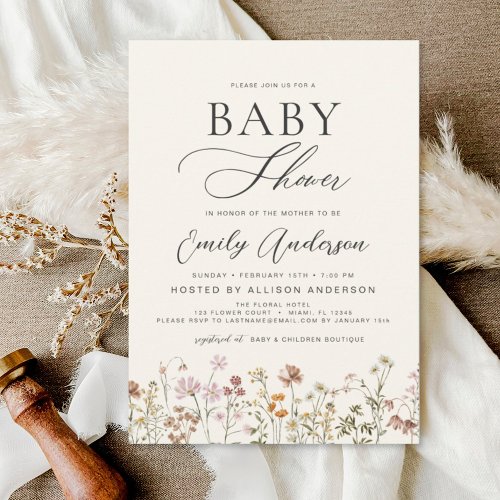 Spring Wildflower Floral or wildflower baby shower invitation