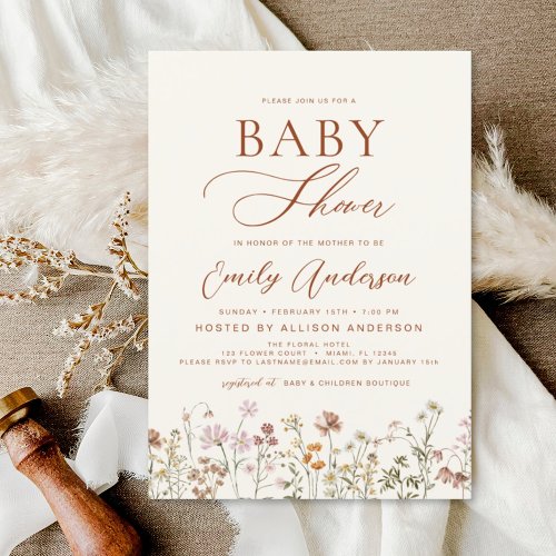 Spring Wildflower Floral or wildflower baby shower invitation