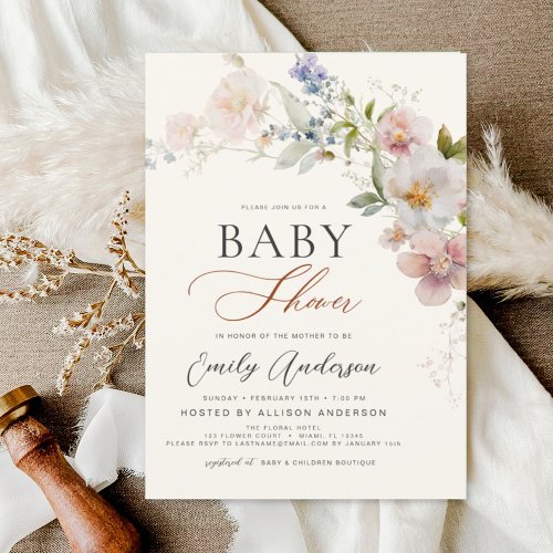 Spring Wildflower Floral or wildflower baby shower invitation