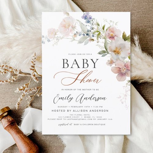 Spring Wildflower Floral or wildflower baby shower invitation