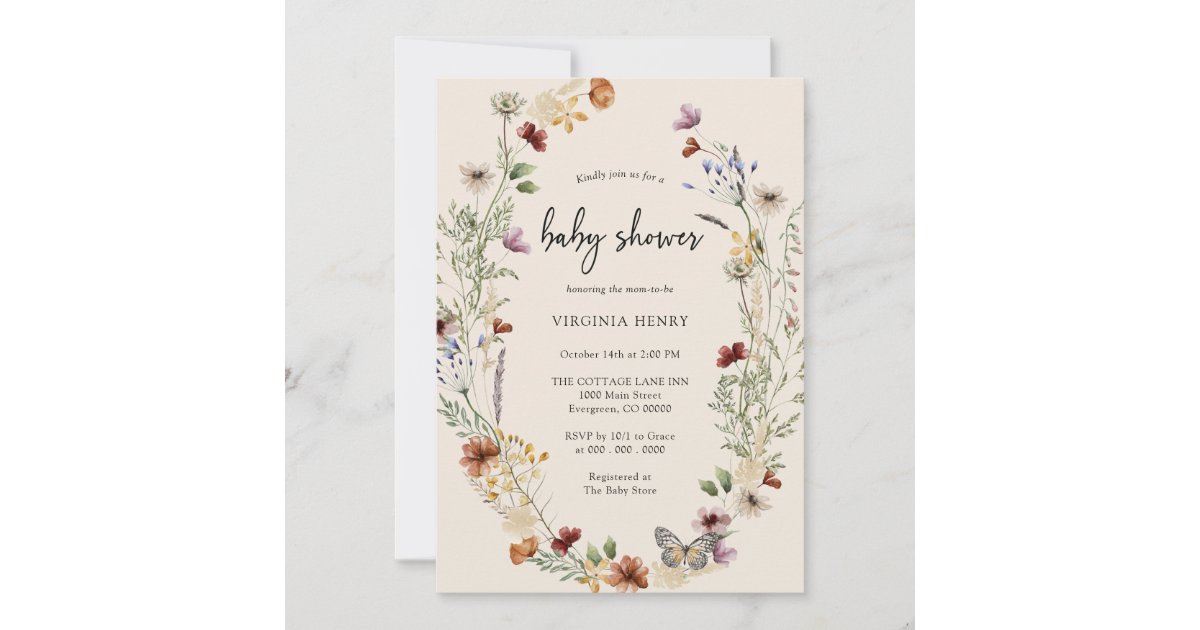 Boho Wildflower Baby Shower Invitation