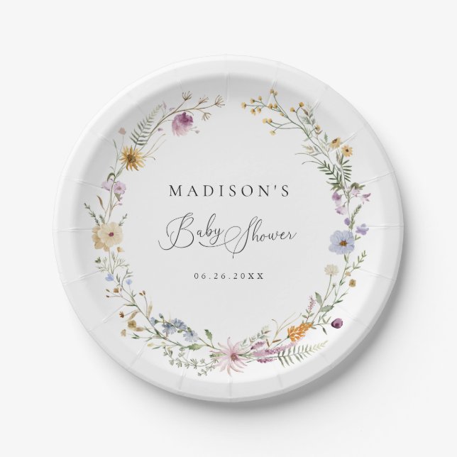 Boho Wildflower Baby Shower Paper Plates (Front)