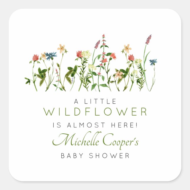 Boho Wildflower Baby Shower Square Sticker (Front)