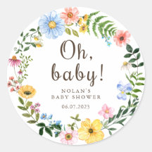 Boho Wildflower Baby Shower Sticker Favor Label