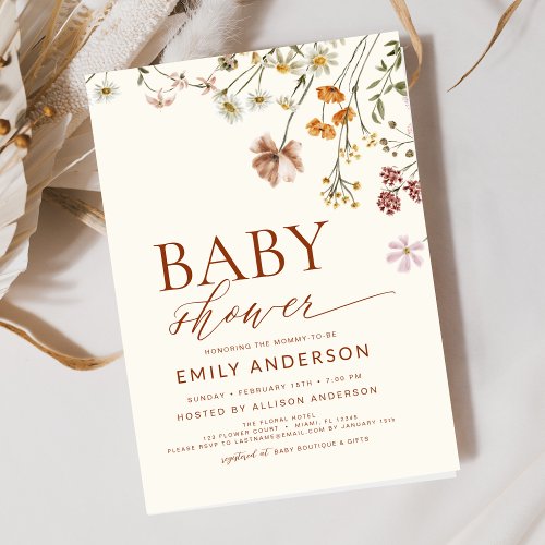 Wildflower Terracotta Floral or wildflower baby shower invitation