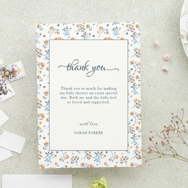 Boho Wildflower Baby Shower Thank You Card | Zazzle