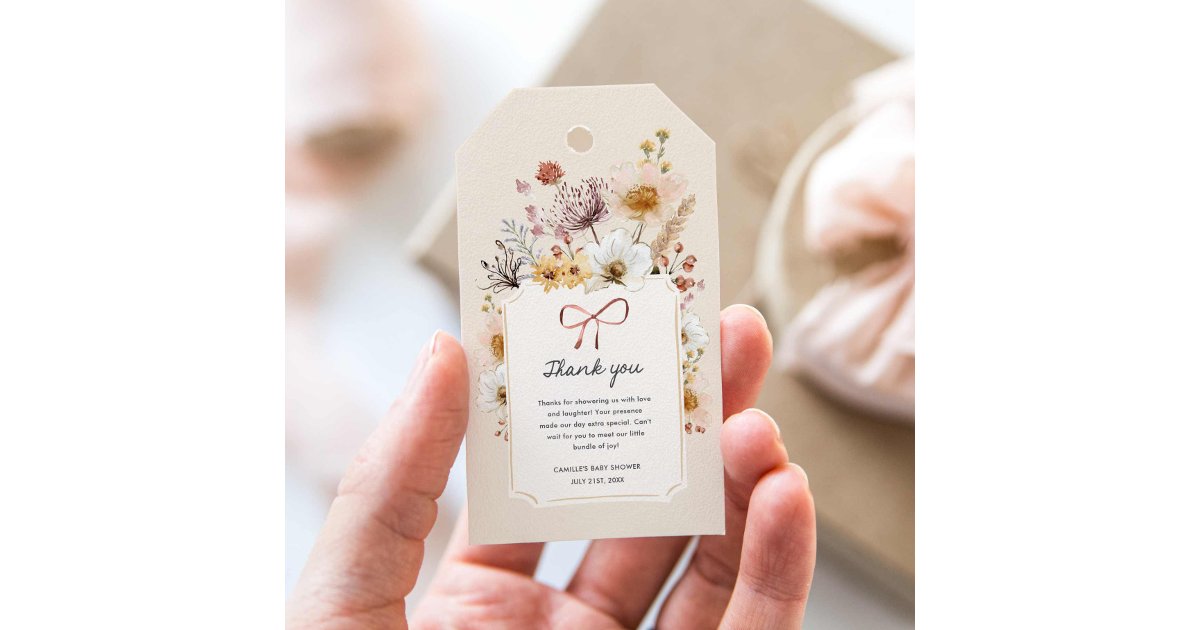 Boho Wildflower Baby Shower Thank you Gift Tags | Zazzle
