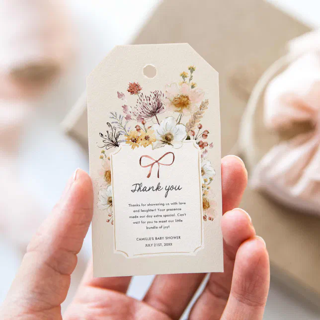 Boho Wildflower Baby Shower Thank you Gift Tags | Zazzle