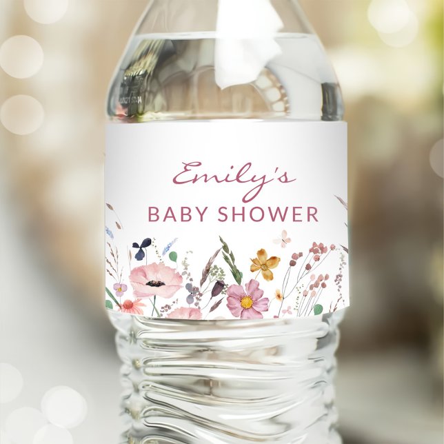 Boho Wildflower Baby Shower Water Bottle Label (Creator Uploaded)