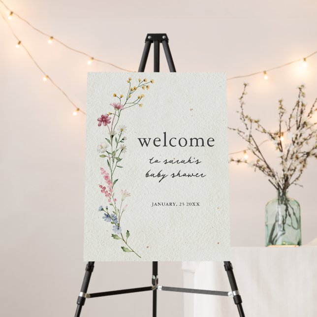 Boho Wildflower Baby Shower Welcome Sign (In Situ (Stand))